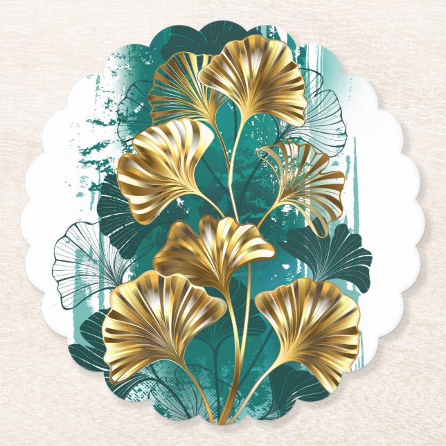 Zweigstelle mit goldenen Blätter Ginko Biloba Untersetzer (Vorderseite)