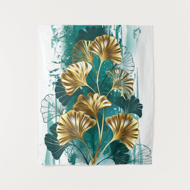 Zweigstelle mit goldenen Blätter Ginko Biloba Wandteppich (Vorderseite)