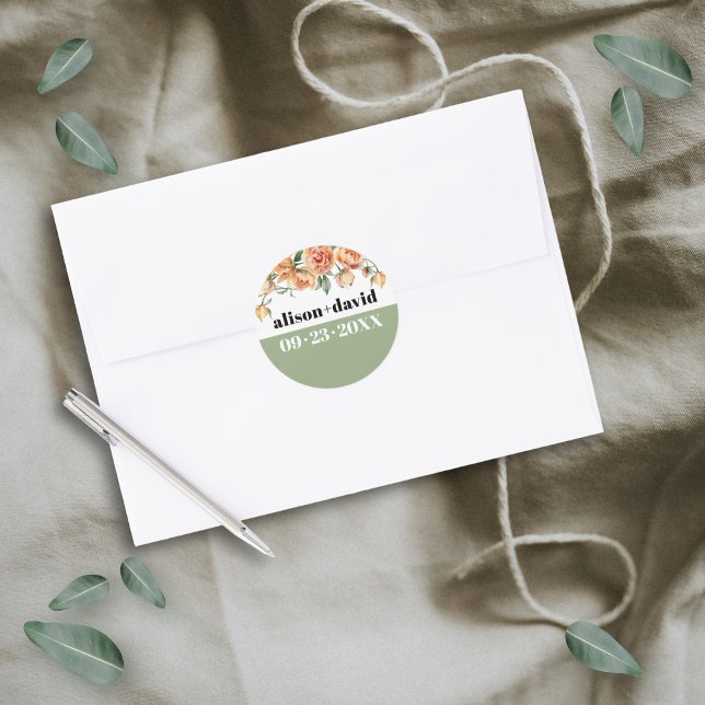 Zweigstelle mit Pfirsichhochzeit Blume Rose Runder Aufkleber (Von Creator hochgeladen)