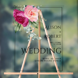 Zweigstelle mit rosa rosa Blume WELCOME Hochzeit Acrylschild