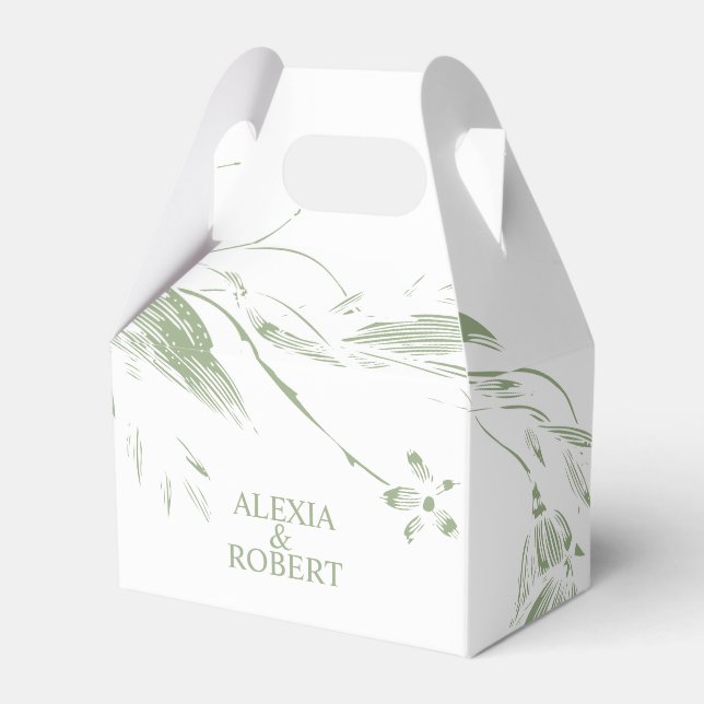 Zweigstelle mit Salbei-Grün-Weiß-Blume Hochzeit Geschenkschachtel (Vorderseite)