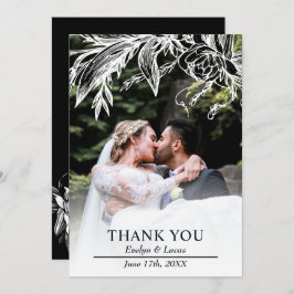 Zweigstelle mit Schwarz-Weiß-Blume Hochzeitsfest F Dankeskarte