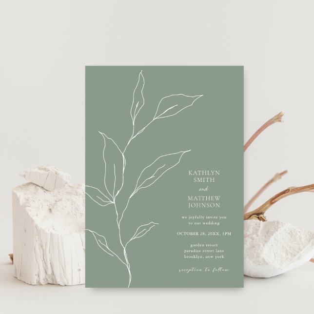 Zweigstelle "Sage Green Minimalistisch Olive Leaf" Einladung (Von Creator hochgeladen)