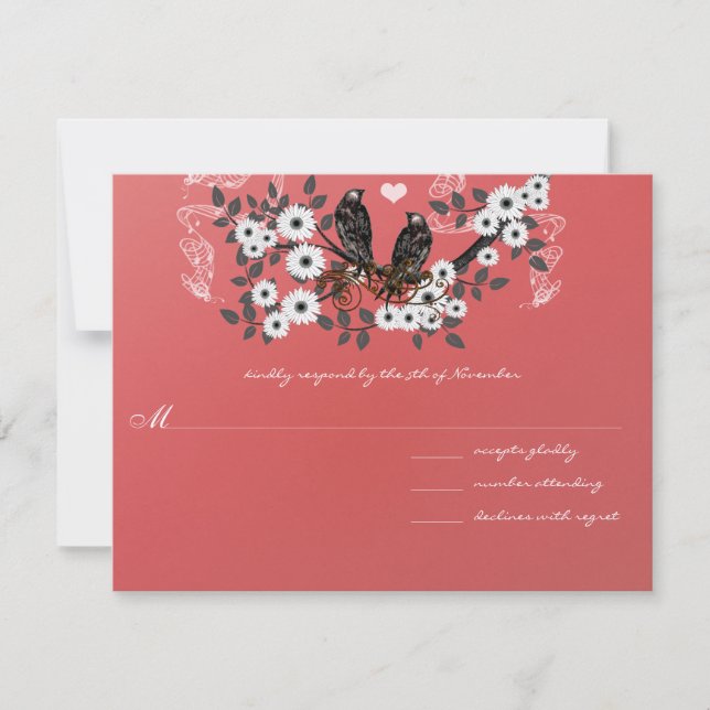 Zweigstelle Vintage Liebesvögel Hochzeit #3 RSVP Karte (Vorderseite)