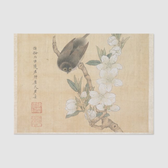 Zweigstelle Vogel und Peach Blossom von Chen Hongs Seidenpapier (Vorderseite)