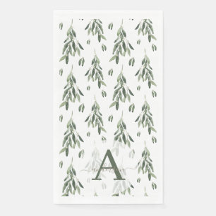 Zweigstelle Wasserfarbe Mistletoe Mit Monogramm We Serviette