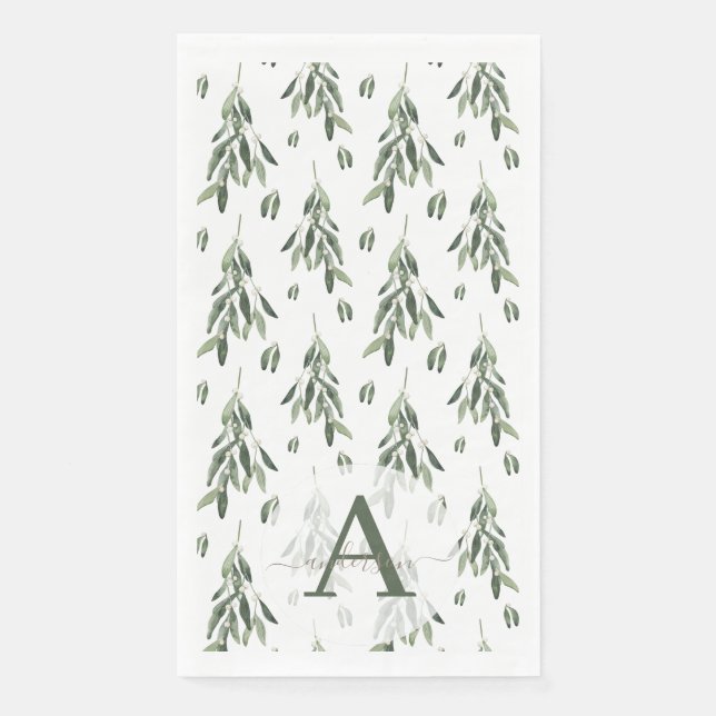 Zweigstelle Wasserfarbe Mistletoe Mit Monogramm We Serviette (Vorderseite)