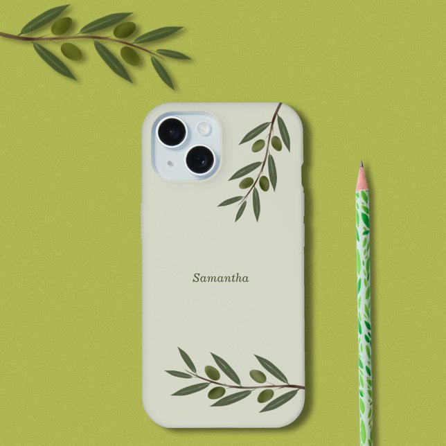 Zweigstelle Wasserfarben iPhone 15 Hülle (Watercolor Olive Branch Phone Case)