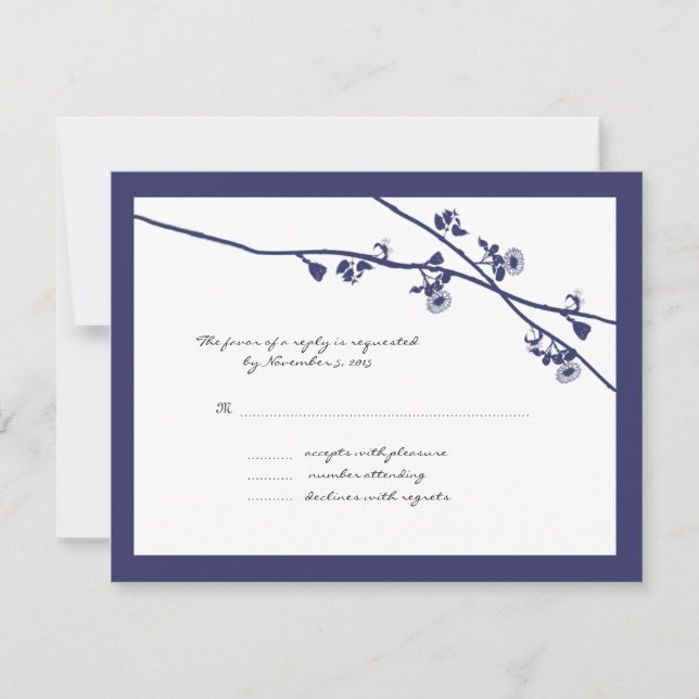 Zweigstellen der blauen Wildblume Hochzeitsszenari RSVP Karte (Vorderseite)