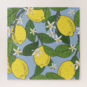 Zweigstellen von Lemon: Blaue Vintage Illustration Puzzle