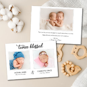 Zweimal Foto-Ankündigungskarte für gesegnete Twins Ankündigung