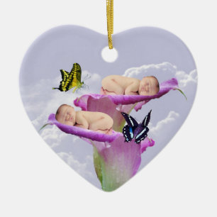 Zweimal paart die Freude mit Baby Weihnachten Keramikornament