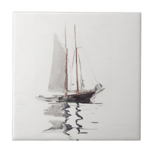 Zweimast-Schoner mit Dory von Winslow Homer Fliese
