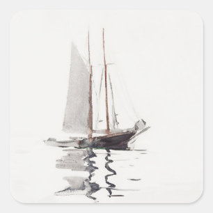 Zweimast-Schoner mit Dory von Winslow Homer Quadratischer Aufkleber
