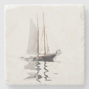 Zweimast-Schoner mit Dory von Winslow Homer Steinuntersetzer