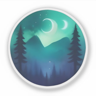 Zweimonde über mystische Kiefern Aufkleber