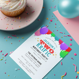 ZWEIrrific Second Birthday Balloon Banner Blau Einladung