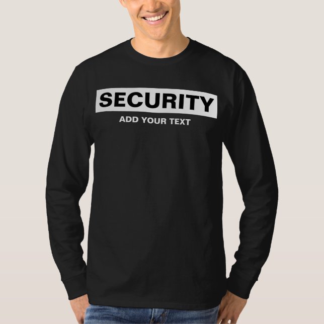 Zweiseitig Print Long Sleeve Mens Security Black T-Shirt (Vorderseite)