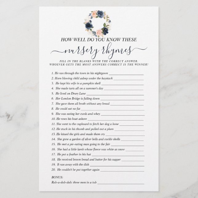 Zweiseitige Baby-Pink-Navy-Blumenkreide-Spiele (Vorderseite)