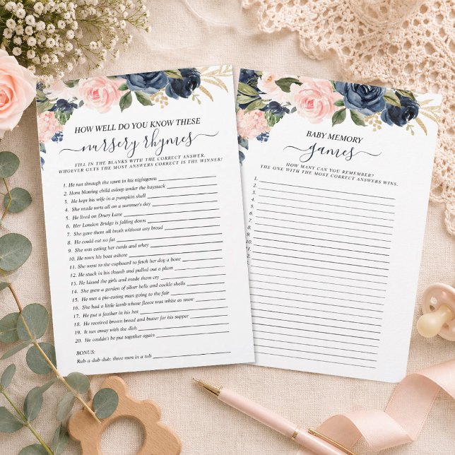 Zweiseitige Baby Pink Navy Floral Cascading Games (Von Creator hochgeladen)