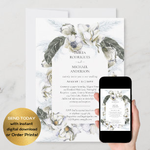 Zweiseitige BILINGUAL Wedding White Blue Floral Einladung