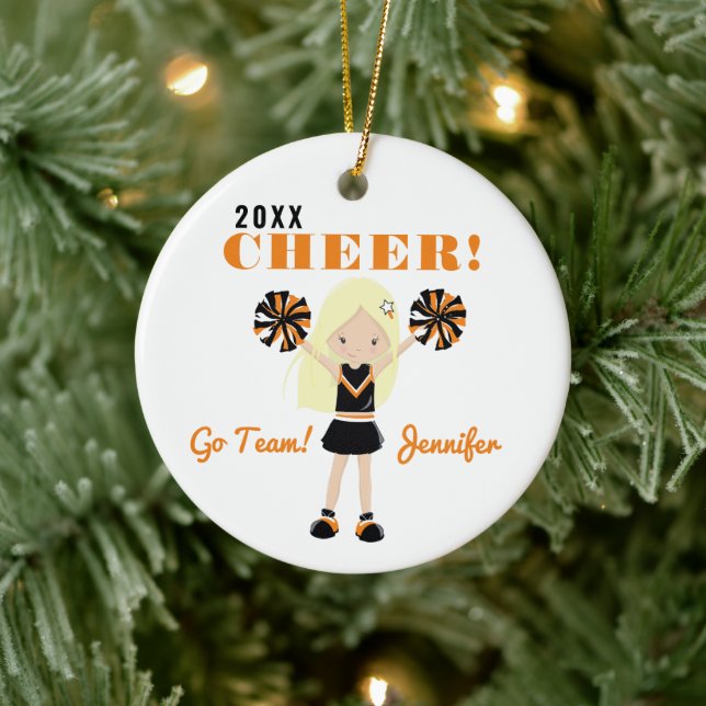 Zweiseitige Niedliche Blonde Cheerleader Weihnacht Keramik Ornament (Baum)