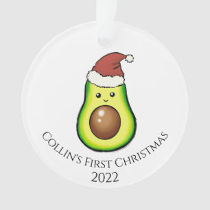 Zweiseitiges Foto & Avacado Baby's First Christmas Ornament