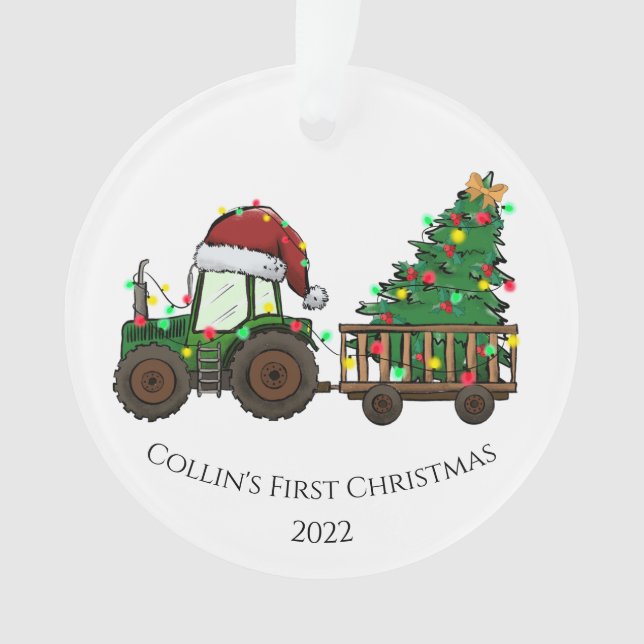Zweiseitiges Foto & Baby's First Christmas Truck Ornament (Vorderseite)