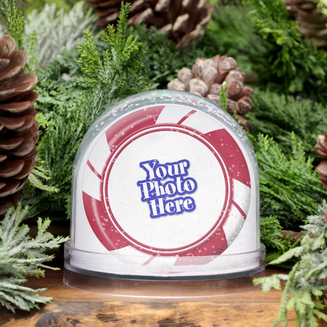 Zweiseitiges Foto Peppermint Swirl Stripe Candy Schneekugeln (Winter)