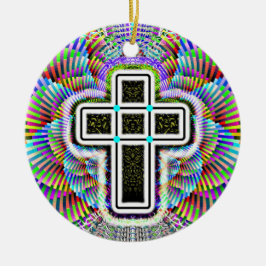 Zweiseitiges Kreuz Keramik Ornament