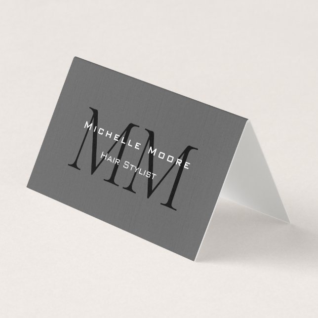 Zweiseitiges monogrammiertes schwarzes graues Kall Visitenkarten (Vorderseite)