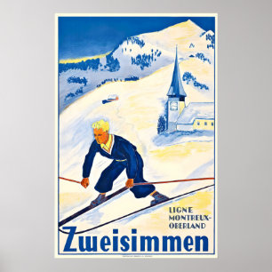 Zweisimmen Bern Schweizer Alpen Schweiz Vintage-Sk Poster