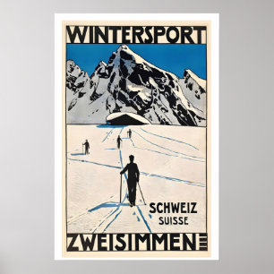 Zweisimmen Wintersport Schweiz Vintage-Ski Poster