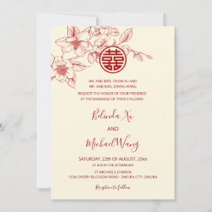 ZWEISPRACHIG   Magnolia Cream Chinesische Hochzeit Einladung