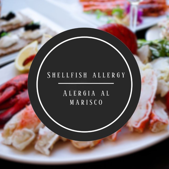 Zweisprachige Allergie gegen Schalentiere Runder Aufkleber (Bilingual Shellfish allergy warning sticker, spanish customizable text. Multilingual Project)