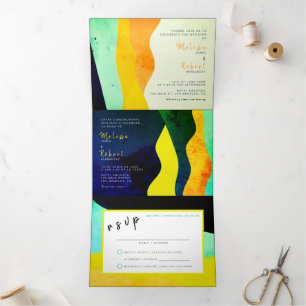 Zweisprachige Hochzeit - Jewel All in one Einladun Dreifach Gefaltete Einladung