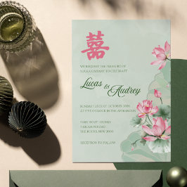Zweisprachige Hochzeitseinladung Grün Rosa Lotus Einladung