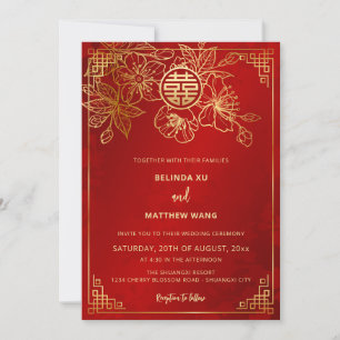 Zweisprachige Rot Gold Chinesische Hochzeit Einladung