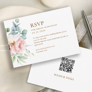 Zweisprachige vietnamesische Pfingstrosen-Hochzeit RSVP Karte