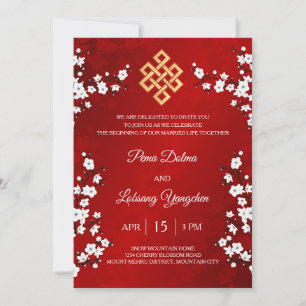 ZWEISPRACHIGE Weiße Blüten Tibetanische Hochzeit Einladung