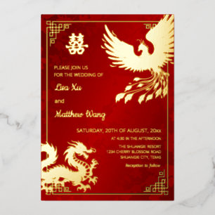 ZWEISPRACHIGER DRACHE UND PHÖNIX Chinesische Ho Folieneinladung