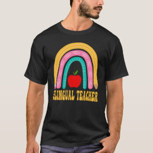 Zweisprachiger Lehrer Regenbogen Bleistift Zurück T-Shirt