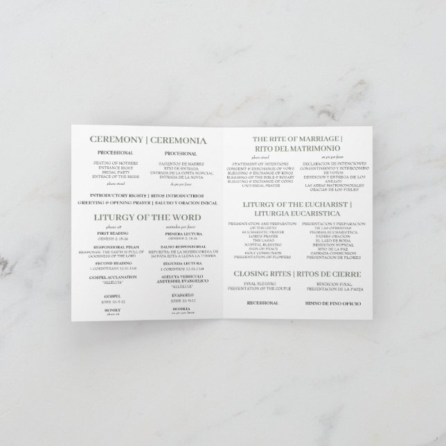 Zweisprachiges katholisches Hochzeitsprogramm, Grü Dankeskarte (Innenseite)