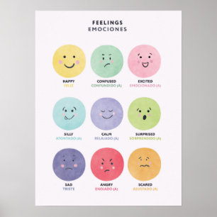 Zweisprachiges Spanisch-Gefühle-Poster für Kinder Poster
