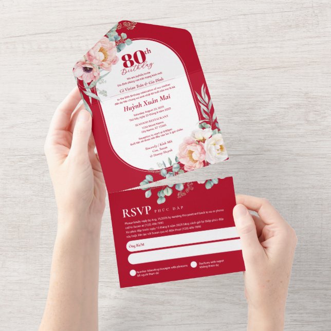 Zweisprachiges vietnamesisches Geburtstag All In One Einladung (Abreißen)