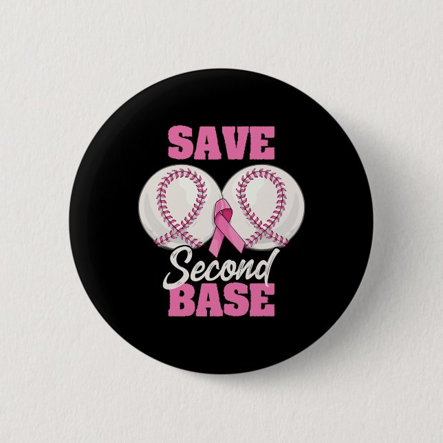 Zweite 2. Base Spaß Baseball Brustkrebsbewusstsein Button (Vorderseite)