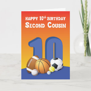 Zweite Cousin Junge 10. Geburtstag Sportbälle Karte