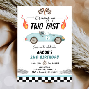Zweite Fast Birthday Party Rennen Auto 2. Geburtst Einladung