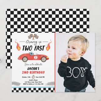 Zweite Fast Birthday Party Rennen Auto 2. Geburtst Einladung