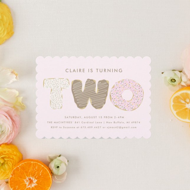 Zweite Geburtstagsparty Donut Themeneinladungen Einladung (second birthday party invitation)